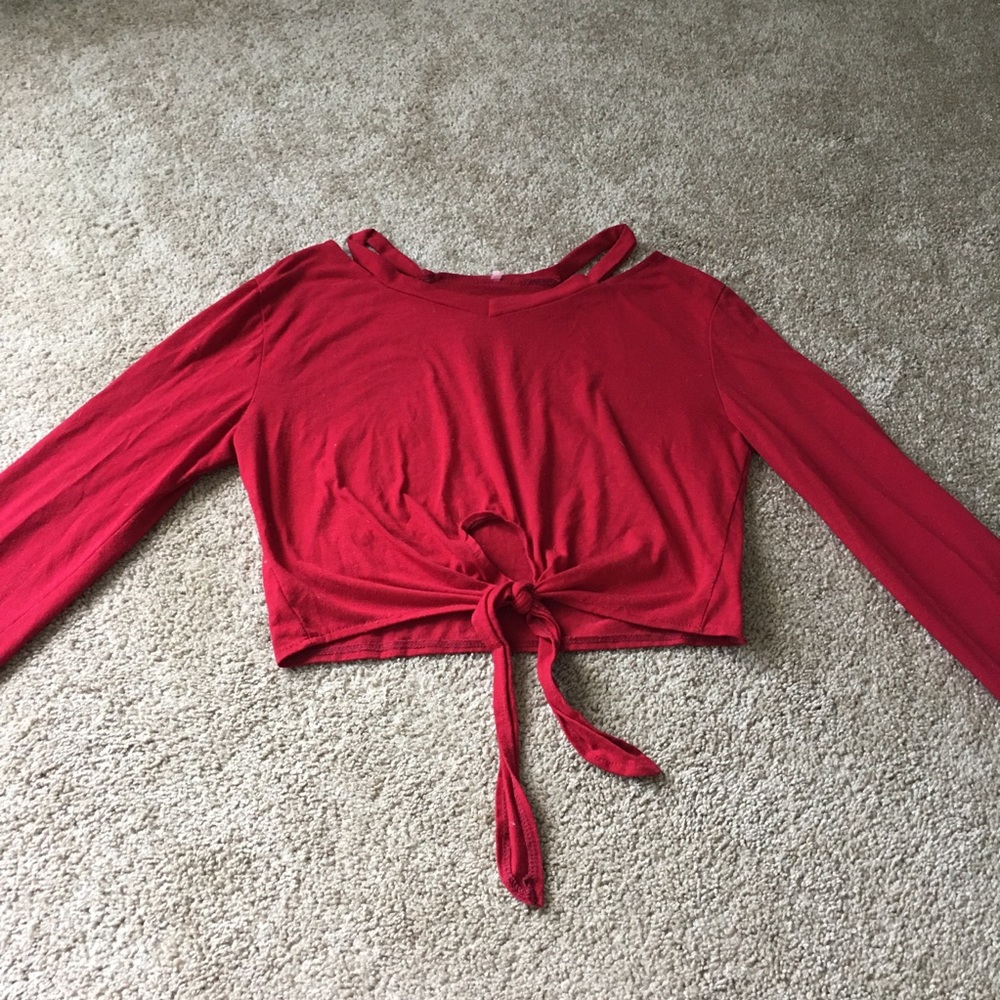Red tie front long sleeve